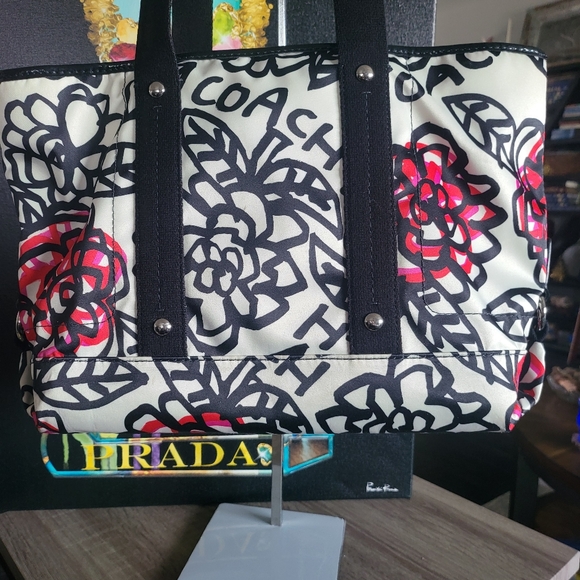 Coach Floral Tote Bag - Black and Red - Picture 1 of 10